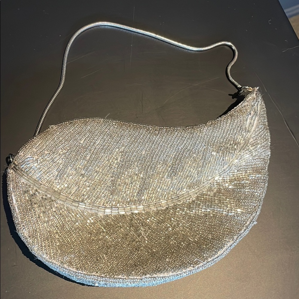 Elegant Silver Beaded leaf Bag